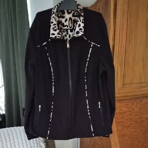 Black and Leopard Print Reversible Women's Jacket Coat Size M